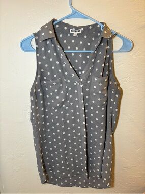 Express Sleeveless Gray Polka Dot Blouse
